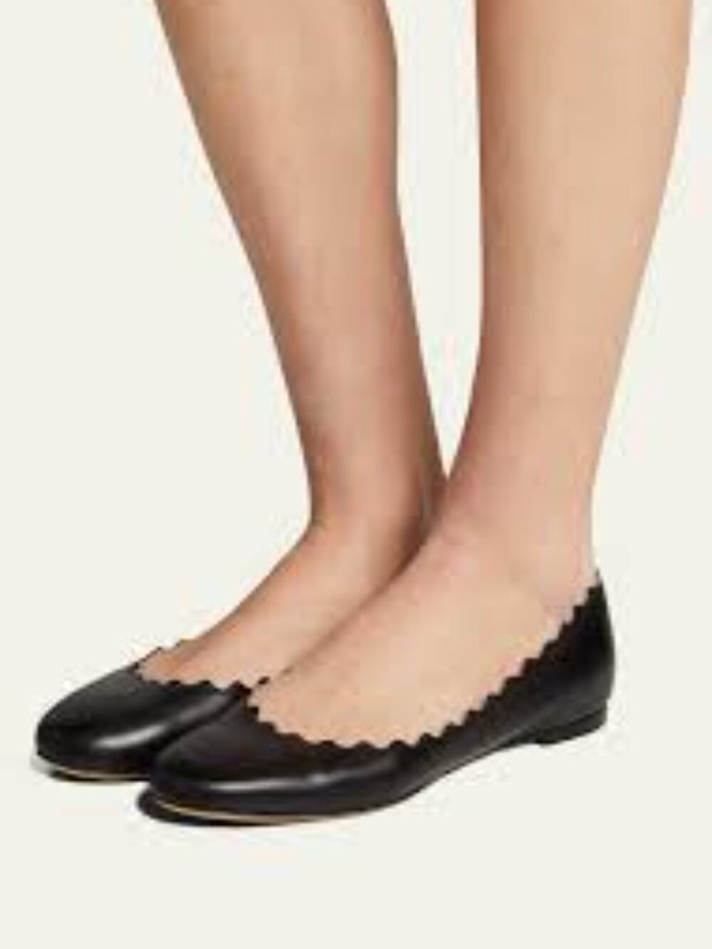 Chloe Lauren Black Scalloped Leather Ballet Flats Women Size USA 7/EU37 - Picture 1 of 9